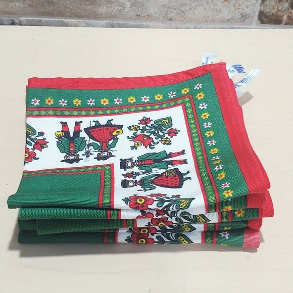 Set of 5 Vintage Cotton Fabric Napkins Traditional Austrian Folk Art Design - Picture 9 of 11